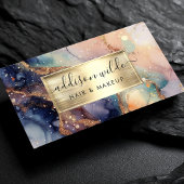 Elegante marineperzik en gouden Waterverf marmer Visitekaartje