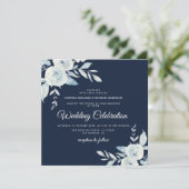 elegante marjoen en dusty blue bruiloft kaart (Staand voorkant)