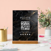 Elegante, Marmer-Black-Gold, Salon, QR-Code Review Acryl Bord (Huwelijk)