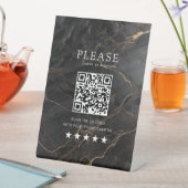 Elegante, Marmer-Black-Gold, Salon, QR-Code Review Reclamebord Met Voetstuk (Insitu)