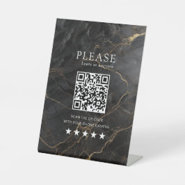 Elegante, Marmer-Black-Gold, Salon, QR-Code Review Reclamebord Met Voetstuk
