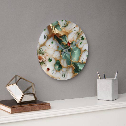 Elegante Marmer & Bloemen Muurklok Grote Klok (Kantoor)