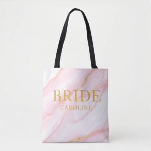 Elegante marmer en gouden bruid aangepaste naam tote bag