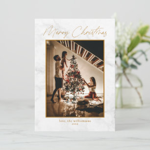 Elegante marmer wit goud twee foto kerst feestdagenkaart