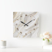 Elegante Marmeren Achtergrond Gouden Glitter Eenvo Vierkante Klok (Huis)
