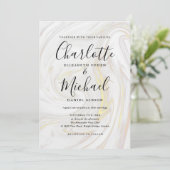 Elegante marmeren agaat handtekening script bruilo kaart (Staand voorkant)