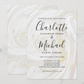 Elegante marmeren agaat handtekening script bruilo kaart (Voorkant / Achterkant)