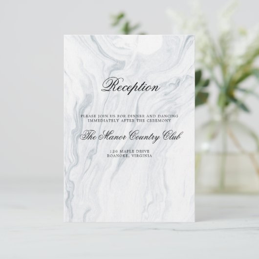 Elegante Marmeren Bruiloft Receptie Behuizing Kaar Informatiekaartje (Staand voorkant)