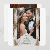 Elegante Marmeren & Gouden bruiloft uitnodiging (Voorkant / Achterkant)