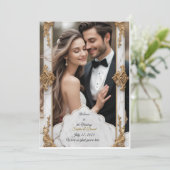 Elegante Marmeren & Gouden bruiloft uitnodiging (Staand voorkant)