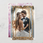 Elegante Marmeren & Gouden bruiloft uitnodiging (Voorkant / Achterkant)