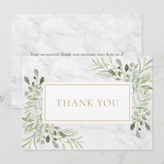 Elegante marmeren groen funerair gedenkteken goud bedankkaart (Voorkant / Achterkant)