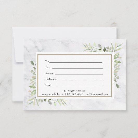 Elegante marmeren groene bloemencadeaubon (Achterkant)