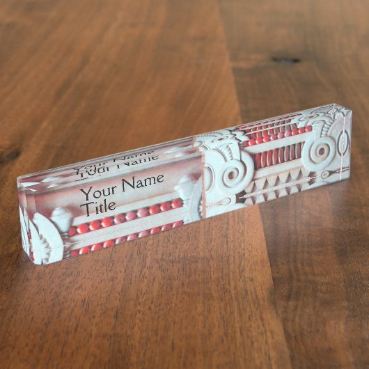 ELEGANTE MARMEREN KOLOM, ROOD BLAUW INTERIEUR ONTW NAAMBORDJE (Zijkant)