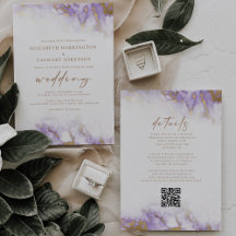 Elegante marmeren lavendel gouden QR-code bruiloft