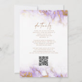 Elegante marmeren lavendel gouden QR-code bruiloft Kaart (Achterkant)