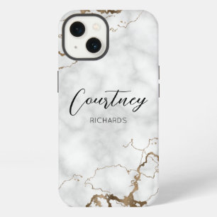 Elegante marmeren namaak gouden glitters monogram  iPhone 13 hoesje