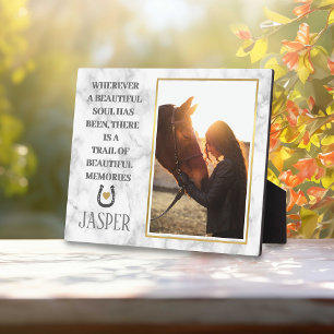 Elegante marmeren paardengedenkteken foto- en cita fotoplaat