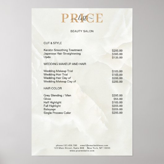 Elegante Marmeren Prijslijst Poster (Voorkant)