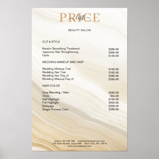 Elegante Marmeren Prijslijst Poster (Voorkant)