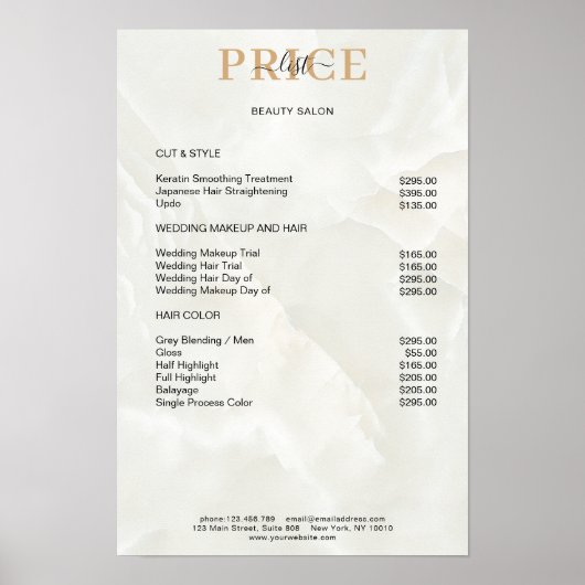 Elegante marmeren prijslijstposter poster (Voorkant)