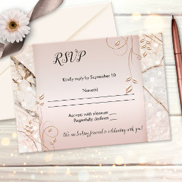 Elegante marmeren roos gouden trouw RSVP kaart