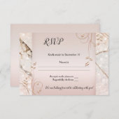 Elegante marmeren roos gouden trouw RSVP kaart (Voorkant / Achterkant)