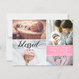 Elegante Marmeren Roze Gezegend Script Baby Meisje Magnetische Uitnodiging