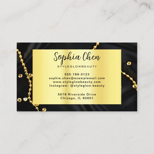 Elegante Marmeren Salon Kaart met Gouden Glitter Visitekaartje (Achterkant)