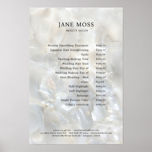 Elegante, marmeren, salon, prijslijst poster (Voorkant)