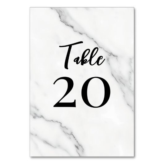 Elegante marmeren tafelnummer in zwarte script (Voorkant)