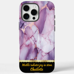 Elegante marmeren textuur met paarse en gouden ade iPhone 16 pro max hoesje