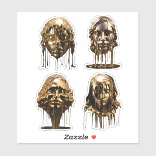 Elegante Marmeren Vrouwen Gezichten Met Gouden Dra Sticker (Vel)