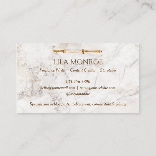 Elegante Marmeren Waterverf Gouden Pen Schrijfserv Visitekaartje (Achterkant)