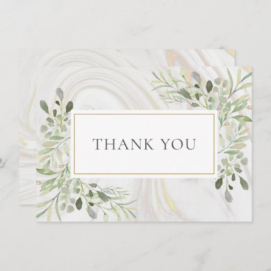 Elegante marmeren werveling groen bladeren dank u bedankkaart (Voorkant / Achterkant)