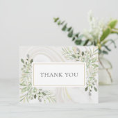 Elegante marmeren werveling groen bladeren dank u bedankkaart (Staand voorkant)