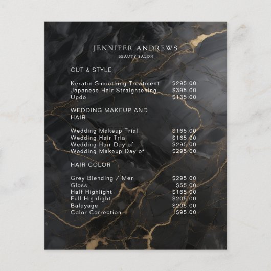 Elegante Marmeren Zwart-Goud Salon Qr Code Prijsli Flyer (Voorkant)