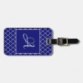 Elegante Marokkaanse damast marineblauwe monogram Bagagelabel (Voorkant horizontaal)