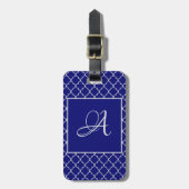 Elegante Marokkaanse damast marineblauwe monogram Bagagelabel (Voorkant verticaal)