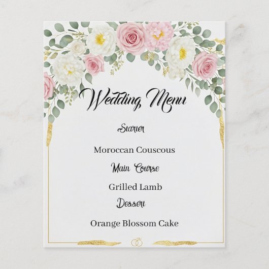 Elegante Marokkaanse Gouden Bloemen Bruiloftsmenu Flyer (Voorkant)