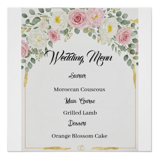 Elegante Marokkaanse Gouden Bloemen Wedding Menu Perfect Poster (Voorkant)