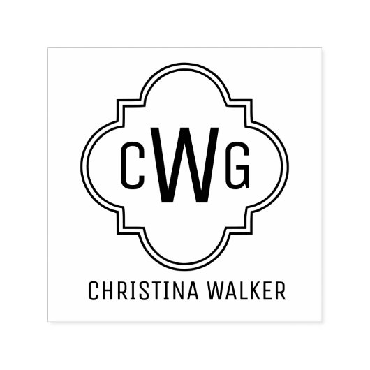 Elegante Marokkaanse Quatrefoil 3 Initiaal Naam Zelfinktende Stempel (Design)