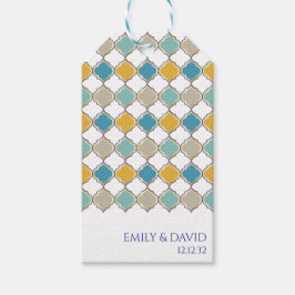 Elegante Marokkaanse Tegels Blauw Geel Bruiloft Cadeaulabel