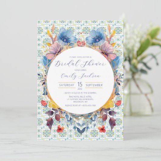 Elegante Marokkaanse Tegels Floral Blue Kaart (Staand voorkant)