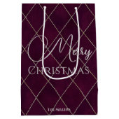 Elegante Maroon Argyle Patroon Vrolijk Kerstfeest Medium Cadeauzakje (Achterkant)