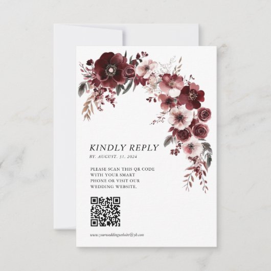 Elegante Maroon Bourgondië bruiloft RSVP Kaartje (Voorkant)