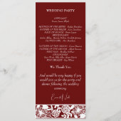 Elegante Maroon-Bourgondische bruiloft platte prog Programmakaart (Achterkant)