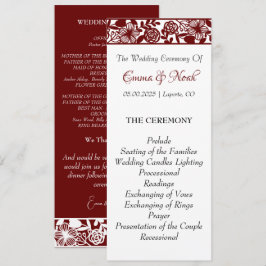 Elegante Maroon-Bourgondische bruiloft platte prog Programmakaart