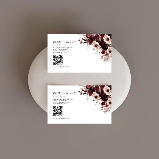 Elegante Maroon Bourgondische Trouw QR code Informatiekaartje