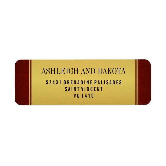 Elegante Maroon Bruiloft Collectie & Gouden Overla Etiket (Voorkant)
